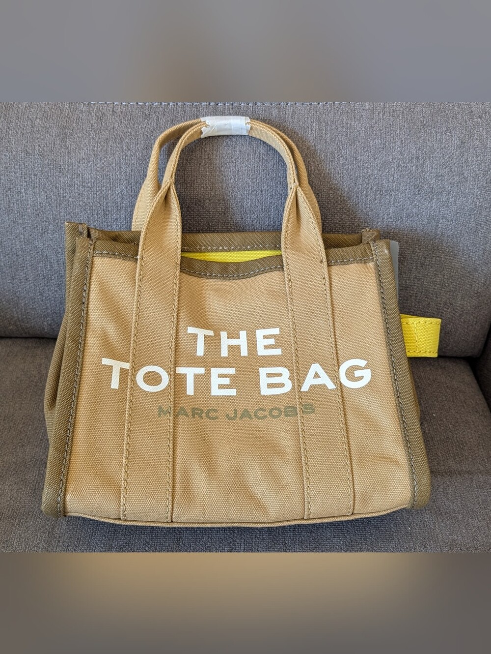 Marc Jacobs Tan Canvas 'The Tote Bag' with Yellow Trim